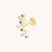 Flat Back Labret Studs - Emerald Marquise Curved Piercing Stud in Solid Gold - Piercing Stud - Astrid & Miyu