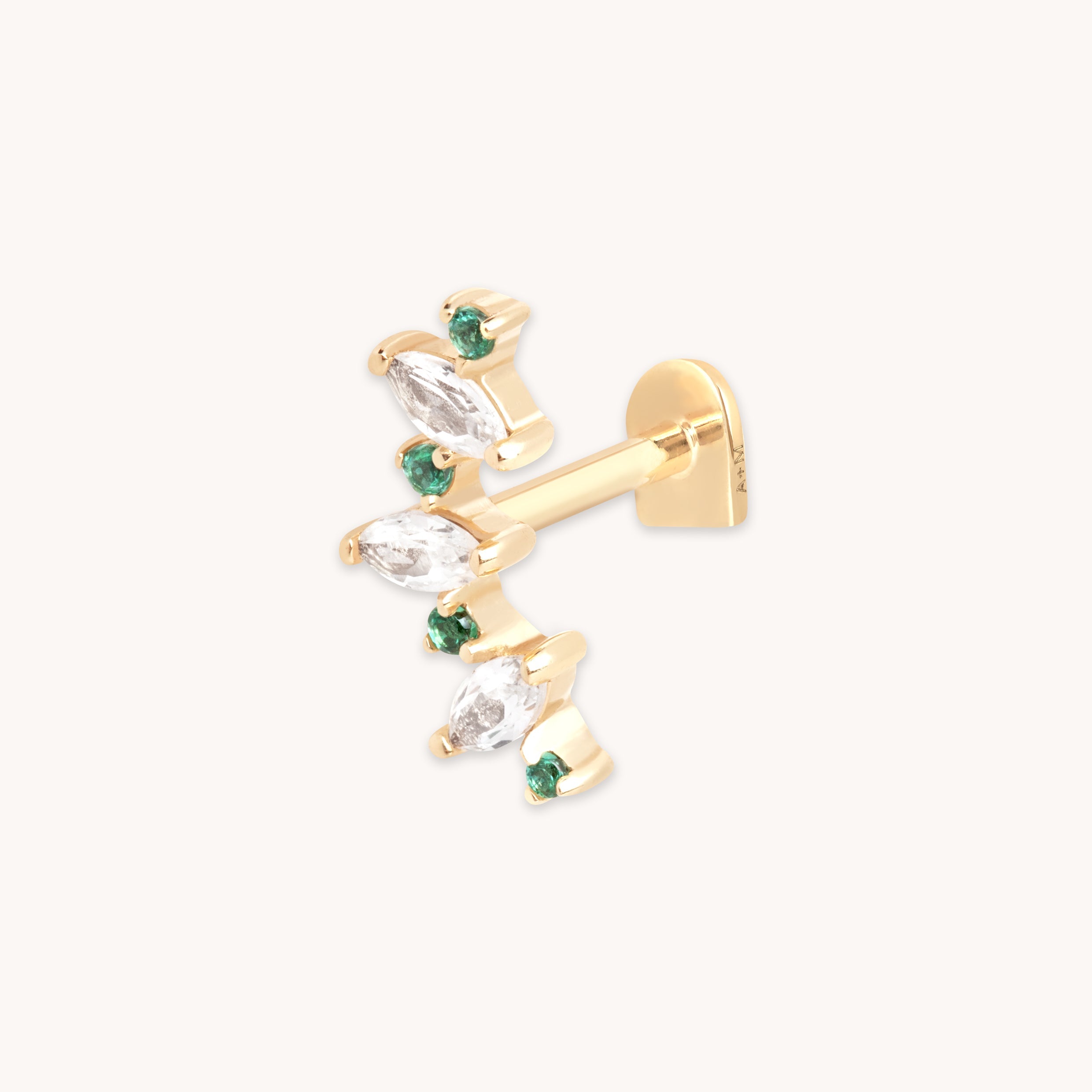 Flat Back Labret Studs - Emerald Marquise Curved Piercing Stud in Solid Gold - Piercing Stud - Astrid & Miyu