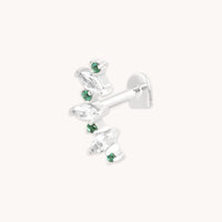 Flat Back Labret Studs - Emerald Marquise Curved Piercing Stud in Solid White Gold - Piercing Stud - Astrid & Miyu