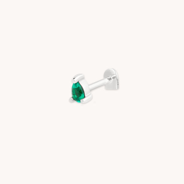 Emerald Pear Piercing Stud in Solid White Gold-Astrid & Miyu