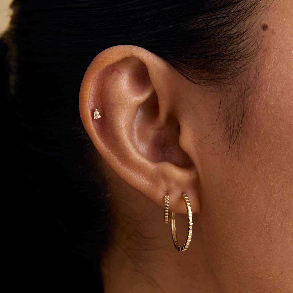 April White Topaz - Topaz Pear Piercing Stud in Solid Gold - Piercing Stud - Astrid & Miyu