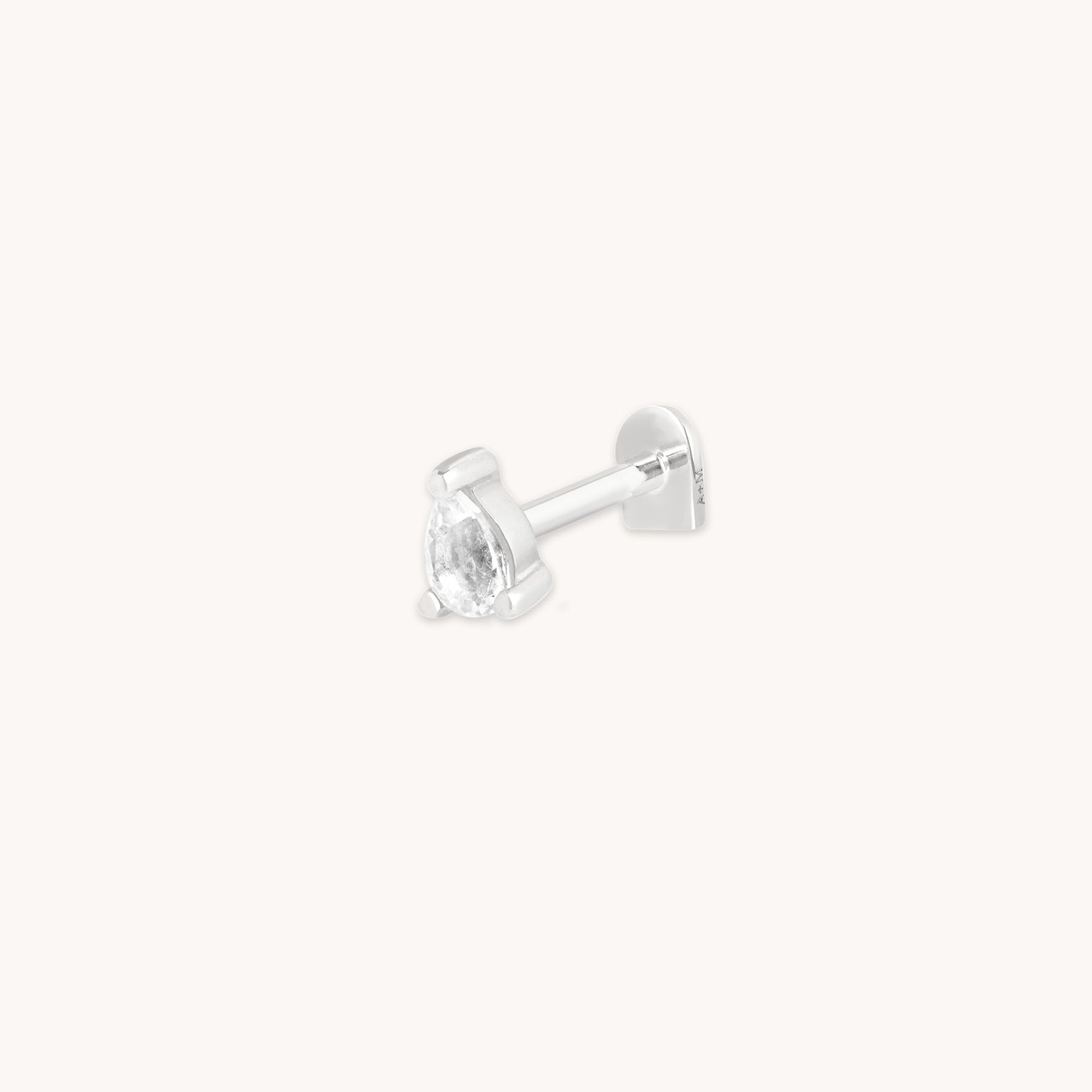 White Topaz Pear Piercing Stud in Solid White Gold-Astrid & Miyu