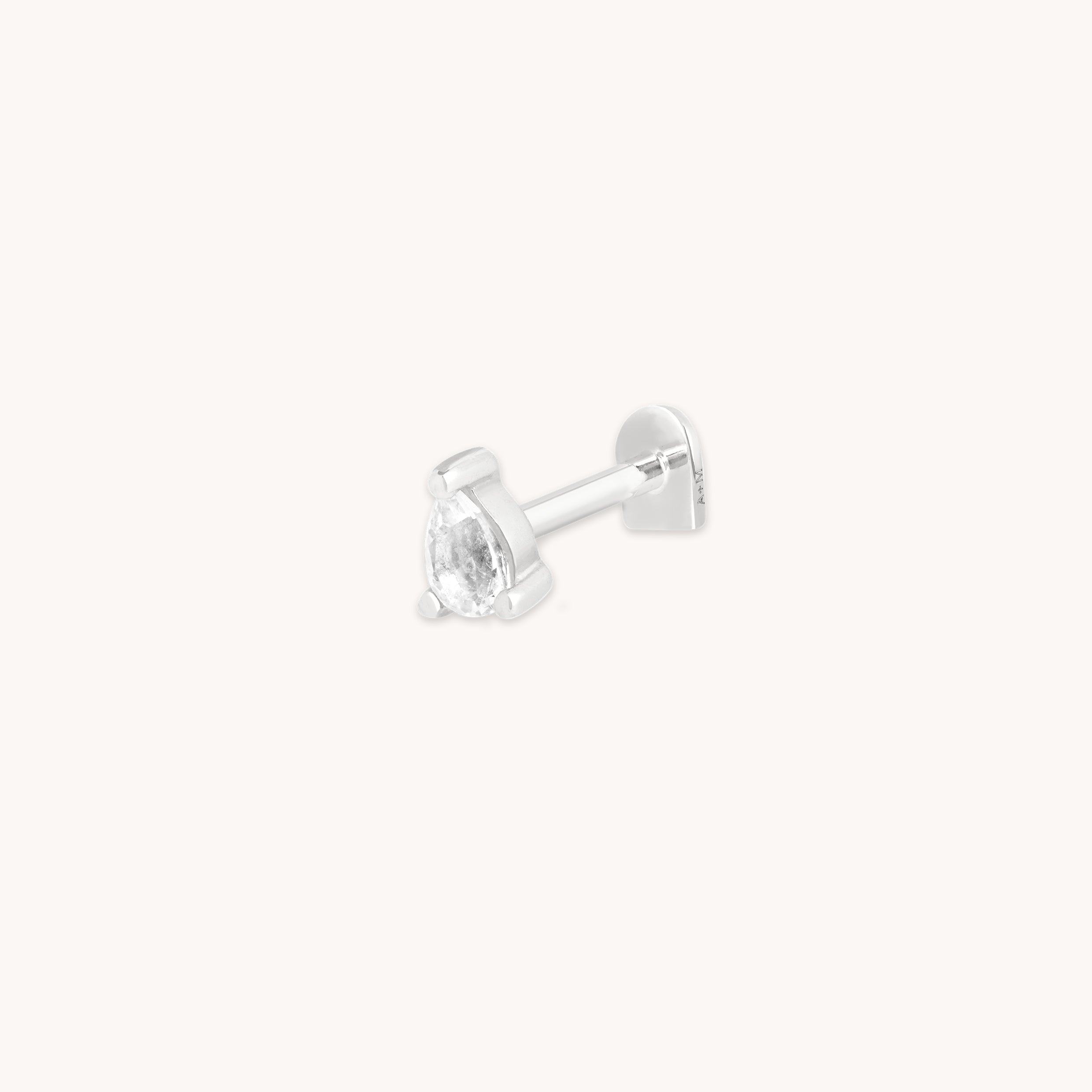 White Topaz Pear Piercing Stud in Solid White Gold-Astrid & Miyu