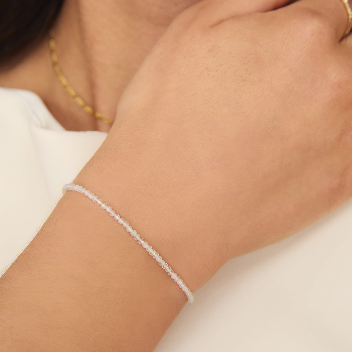 Bracelets - Moonstone Gemstone Bracelet in 9k White Gold - Beaded Bracelet - Astrid & Miyu