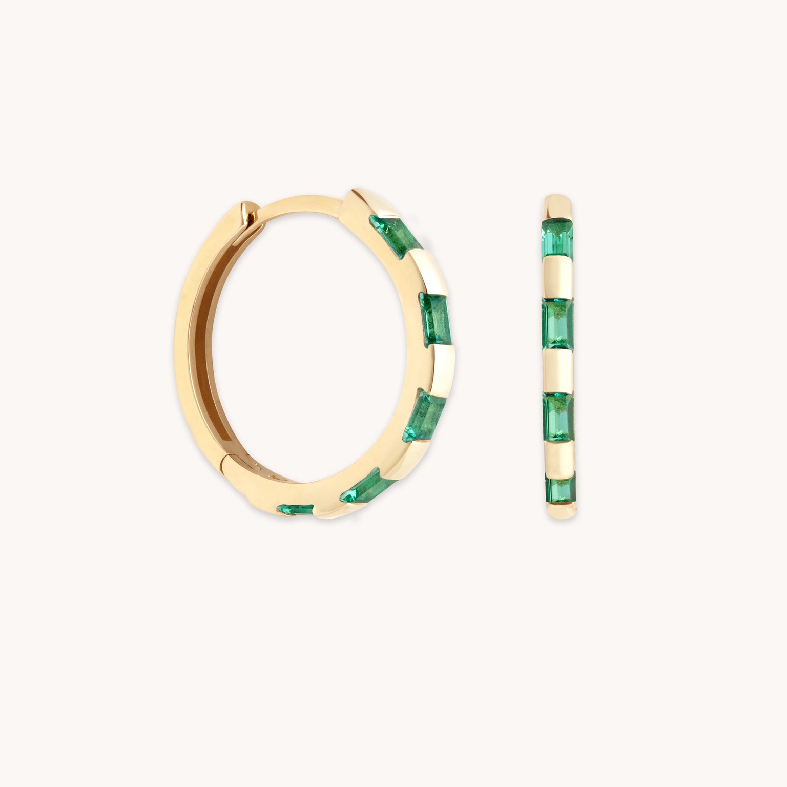 Earrings - Emerald Baguette Hoops in Solid Gold - Hoop Earrings - Astrid & Miyu