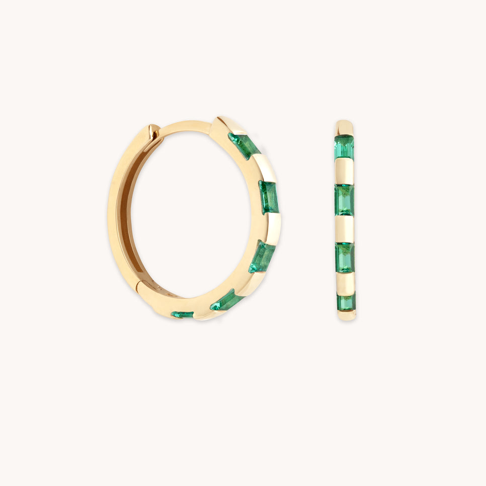 Earrings - Emerald Baguette Hoops in Solid Gold - Hoop Earrings - Astrid & Miyu