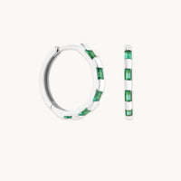 Earrings - Emerald Baguette Hoops in Solid White Gold - Hoop Earrings - Astrid & Miyu