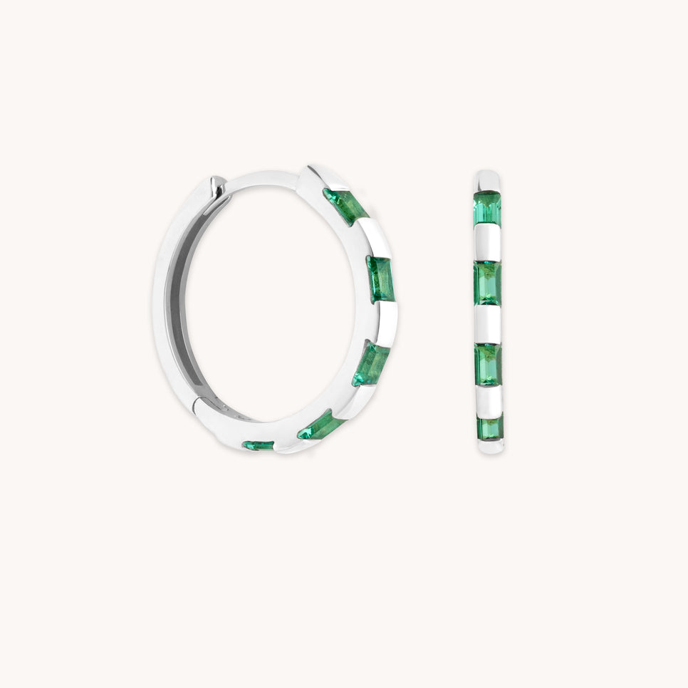 Earrings - Emerald Baguette Hoops in Solid White Gold - Hoop Earrings - Astrid & Miyu