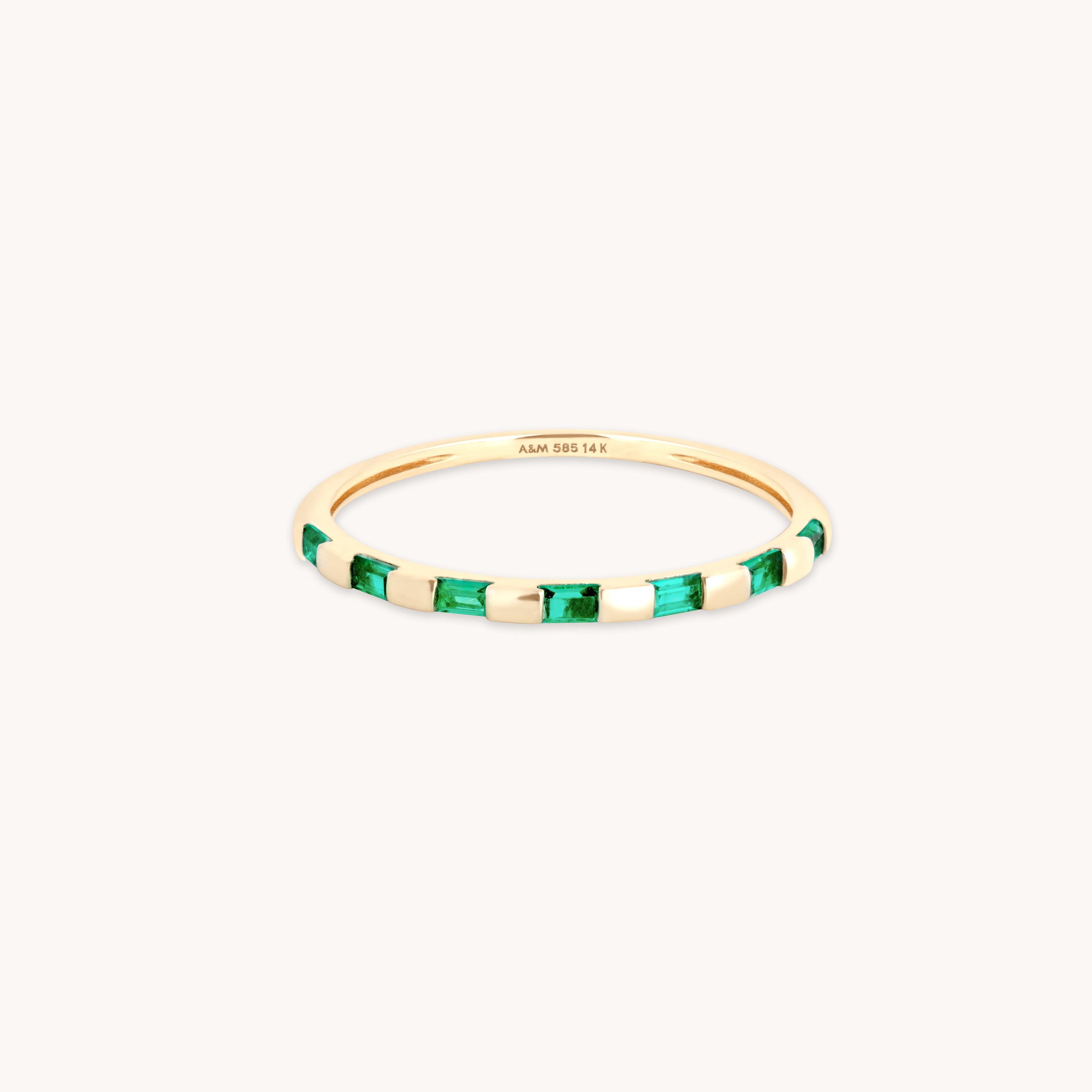 Lab-Grown Gemstones - Emerald Baguette Band Ring in Solid Gold - Band Rings - Astrid & Miyu