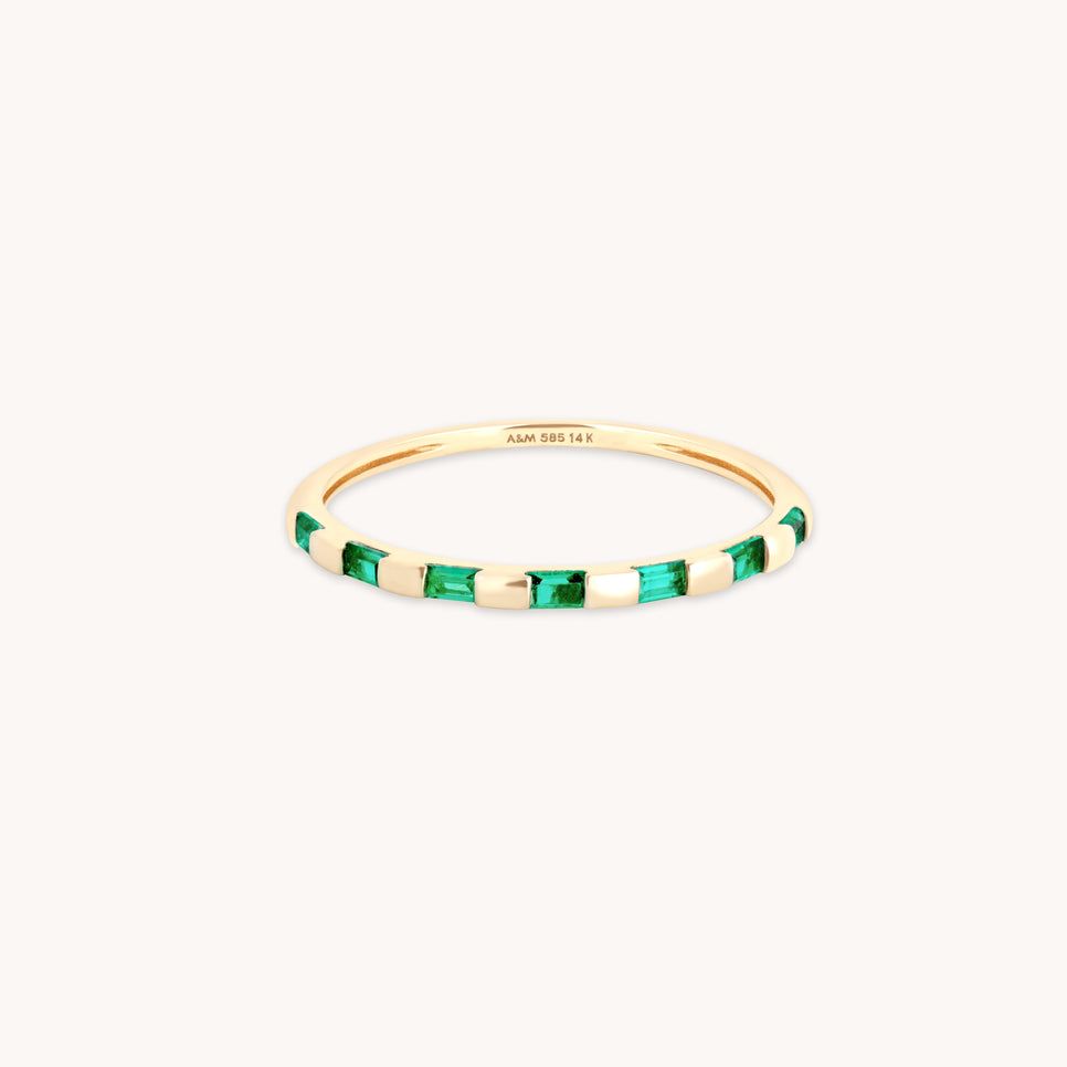 Lab-Grown Gemstones - Emerald Baguette Band Ring in Solid Gold - Band Rings - Astrid & Miyu