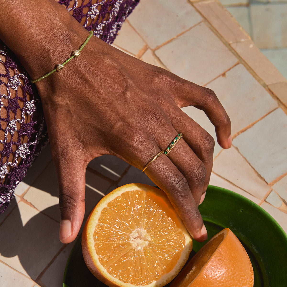 Lab-Grown Gemstones - Emerald Baguette Band Ring in Solid Gold - Band Rings - Astrid & Miyu