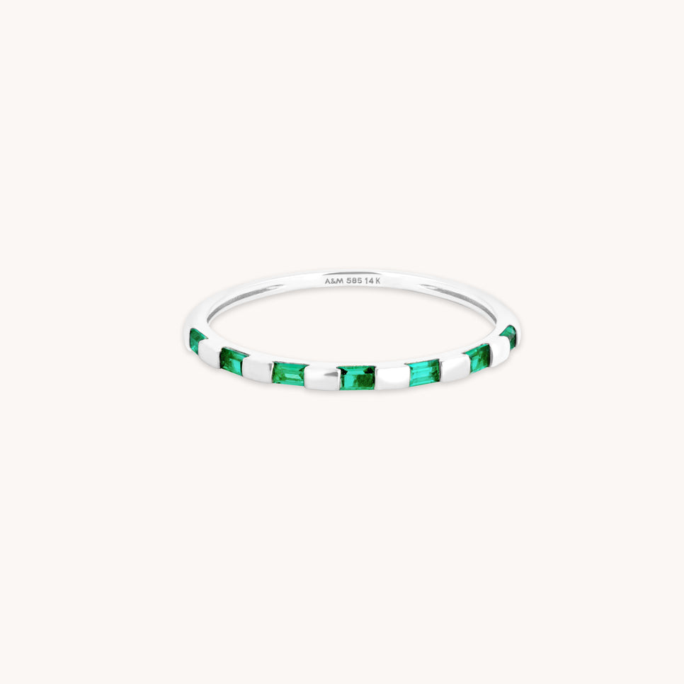 Emerald Baguette Band Ring in Solid White Gold