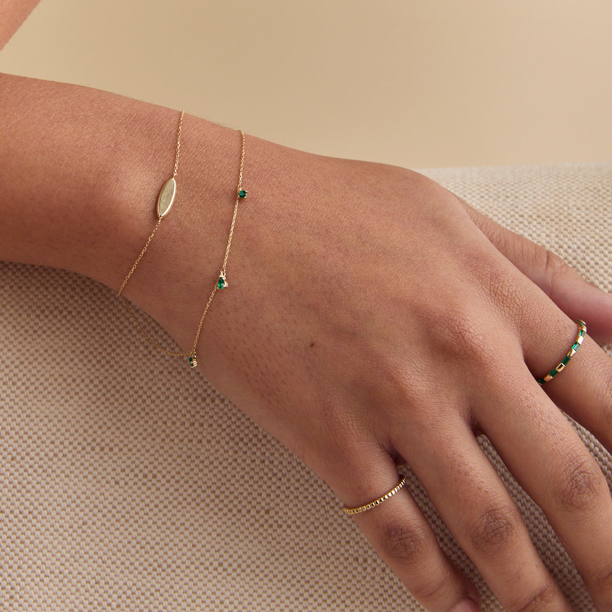 Bracelets - Emerald Charm Bracelet in Solid Gold - Charm Bracelets - Astrid & Miyu