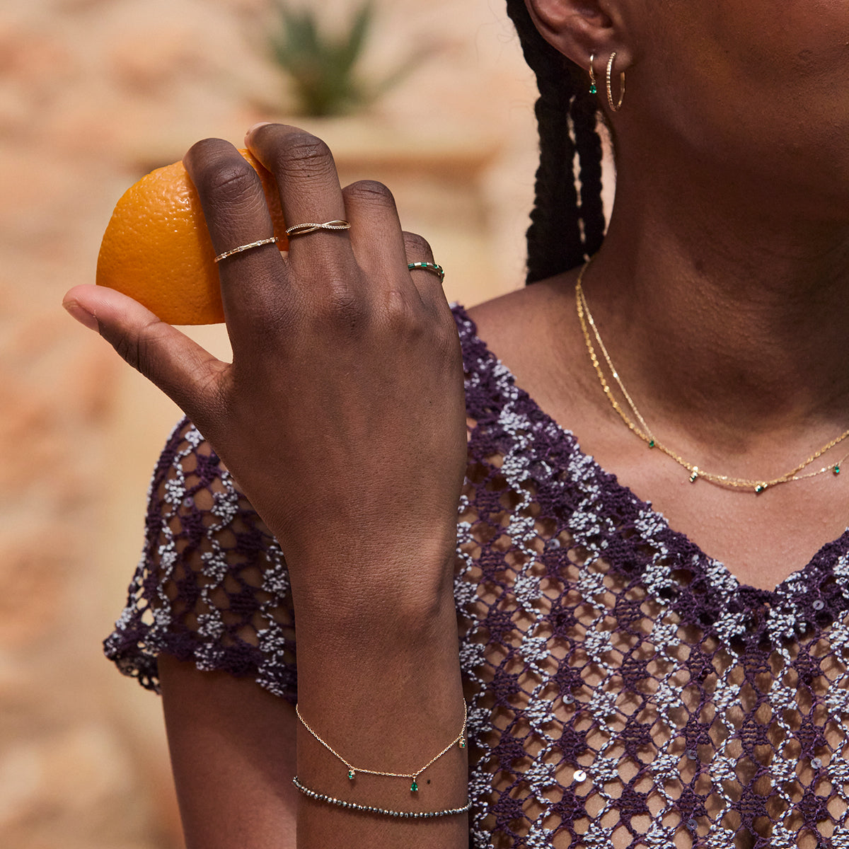 Bracelets - Emerald Charm Bracelet in Solid Gold - Charm Bracelets - Astrid & Miyu