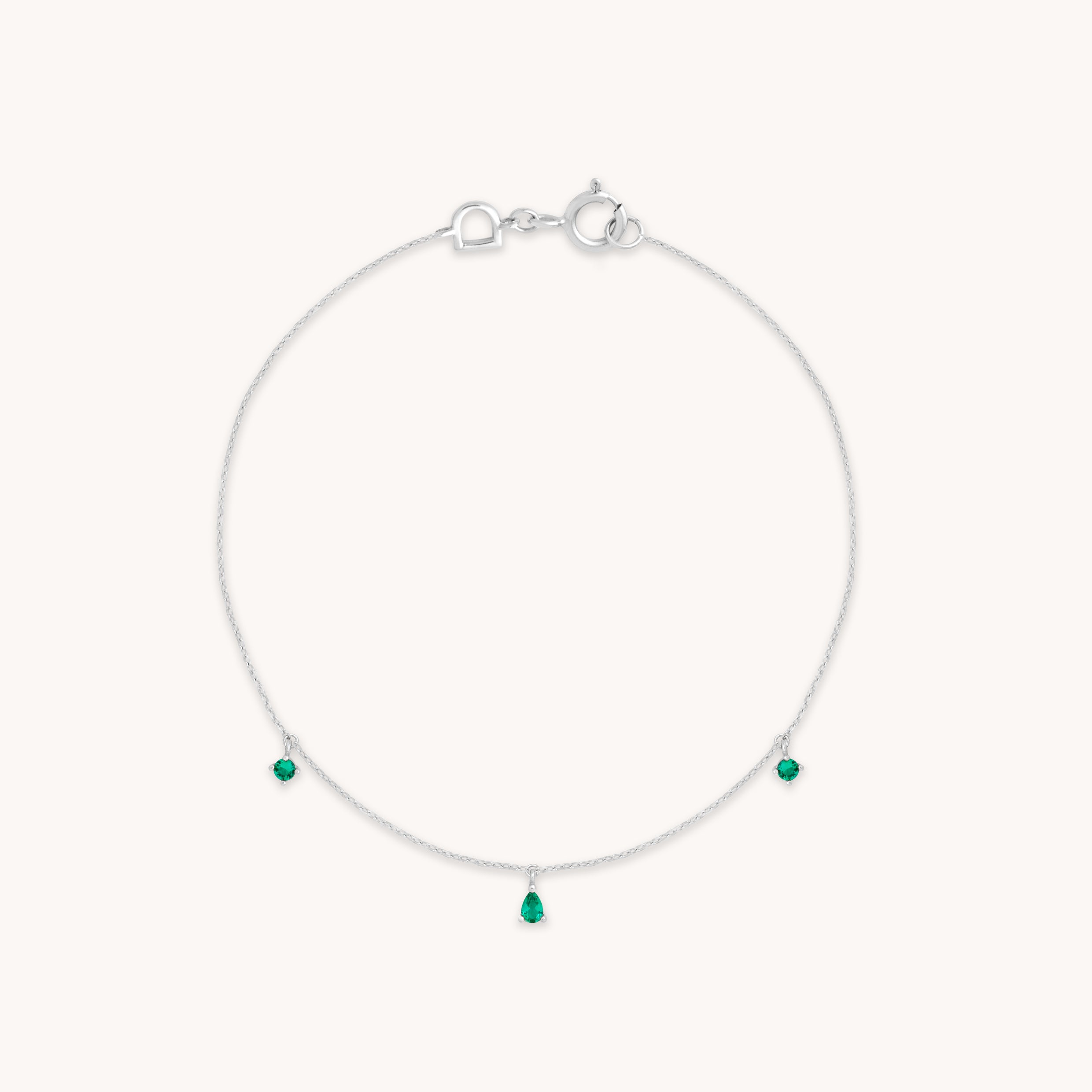 Bracelets - Emerald Charm Bracelet in Solid White Gold - Charm Bracelets - Astrid & Miyu