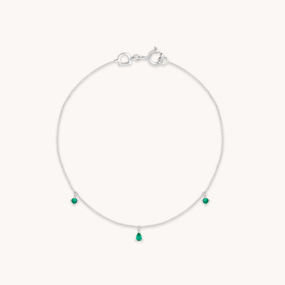 Bracelets - Emerald Charm Bracelet in Solid White Gold - Charm Bracelets - Astrid & Miyu