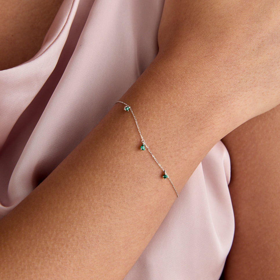 Bracelets - Emerald Charm Bracelet in Solid White Gold - Charm Bracelets - Astrid & Miyu