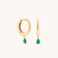 Earrings - Emerald Pear Charm Huggies in Solid Gold - Huggies - Astrid & Miyu