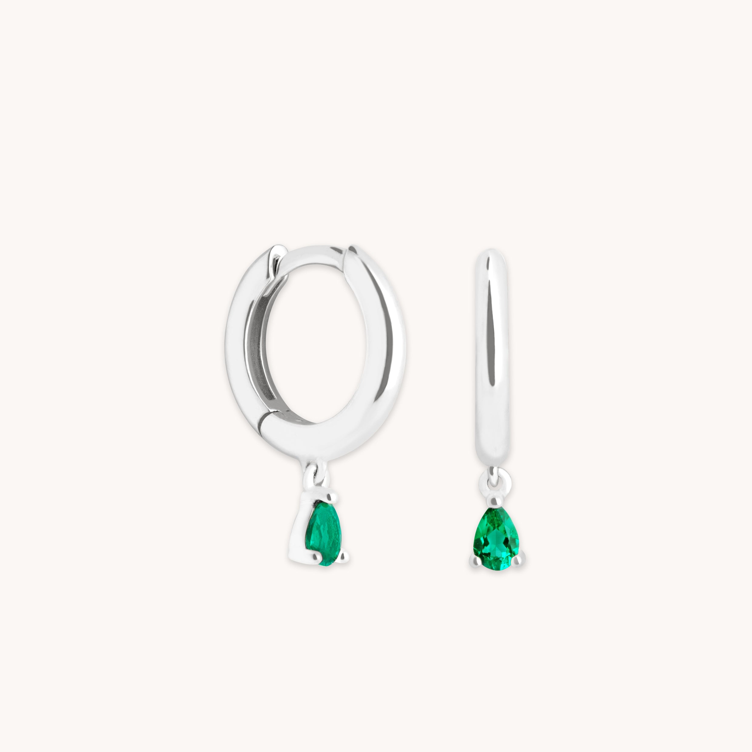 Earrings - Emerald Pear Charm Huggies in Solid White Gold - Huggies - Astrid & Miyu