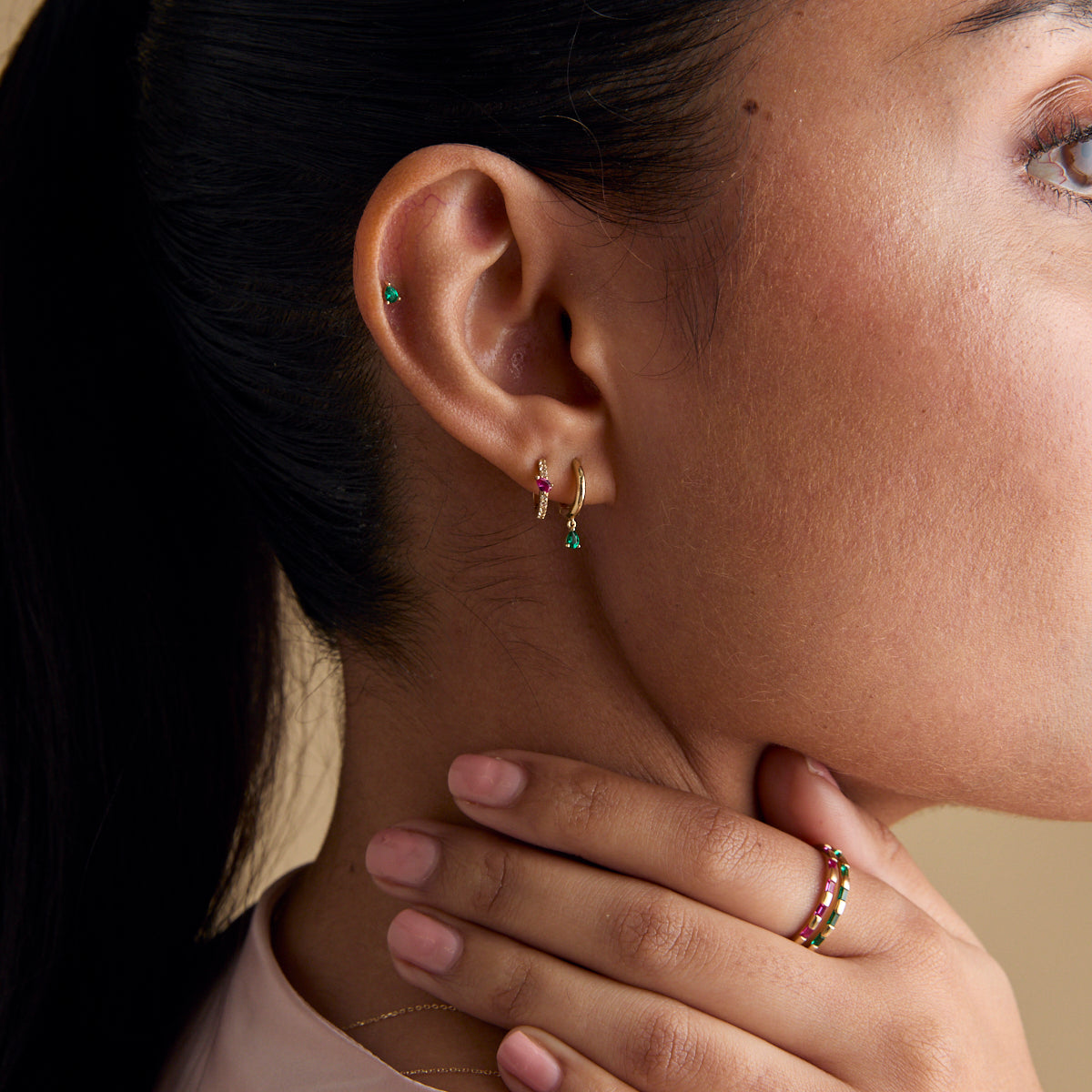 Earrings - Pink Sapphire Marquise Huggies in Solid Gold - Huggies - Astrid & Miyu