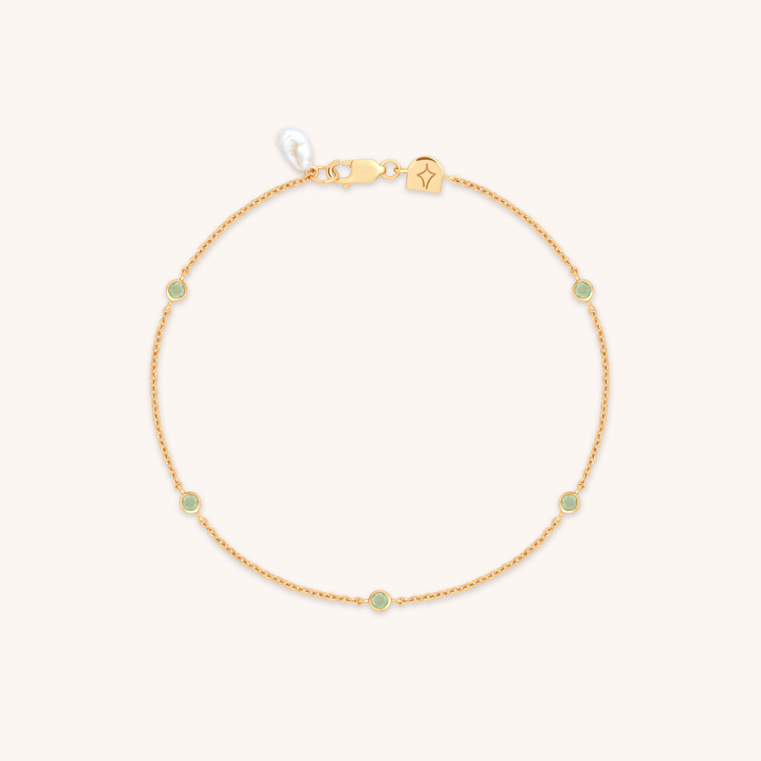 18k Gold Plated Jewellery - Aqua & Pearl Charm Bracelet in Gold - Charm Bracelet - Astrid & Miyu