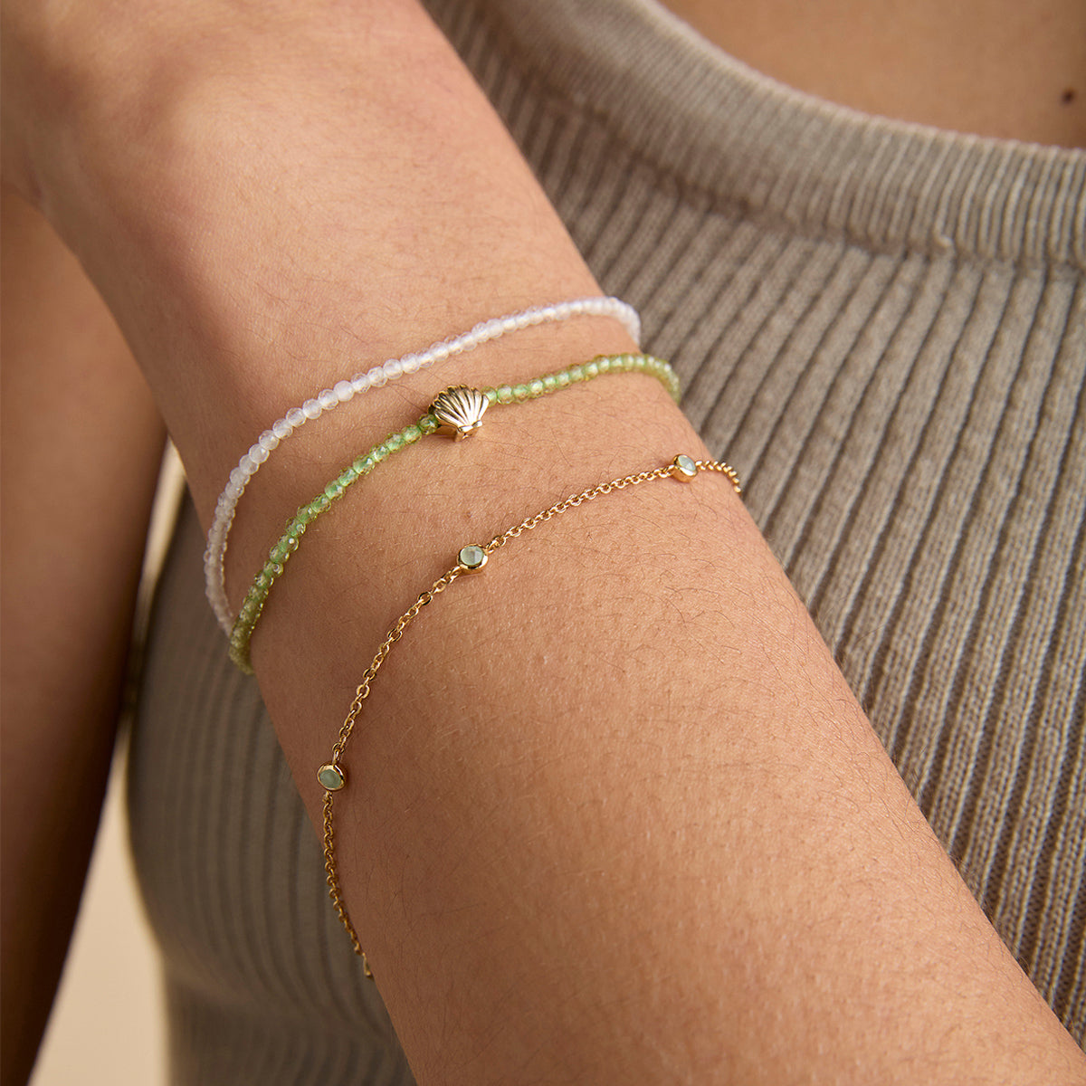 18k Gold Plated Jewellery - Aqua & Pearl Charm Bracelet in Gold - Charm Bracelet - Astrid & Miyu