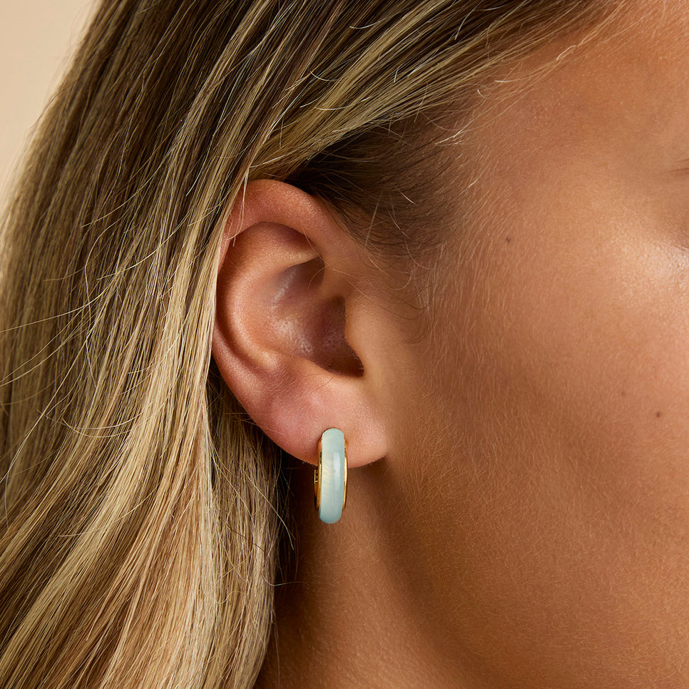 18k Gold Plated Jewellery - Aqua Chalcedony Carved Dome Hoops in Gold - Hoop Earrings - Astrid & Miyu
