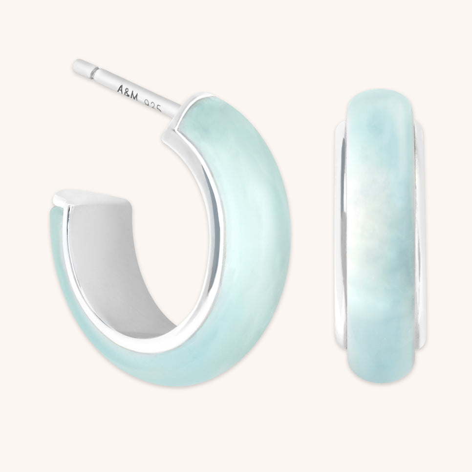 Dolce Collection - Aqua Chalcedony Carved Dome Hoops in Silver - Hoop Earrings - Astrid & Miyu
