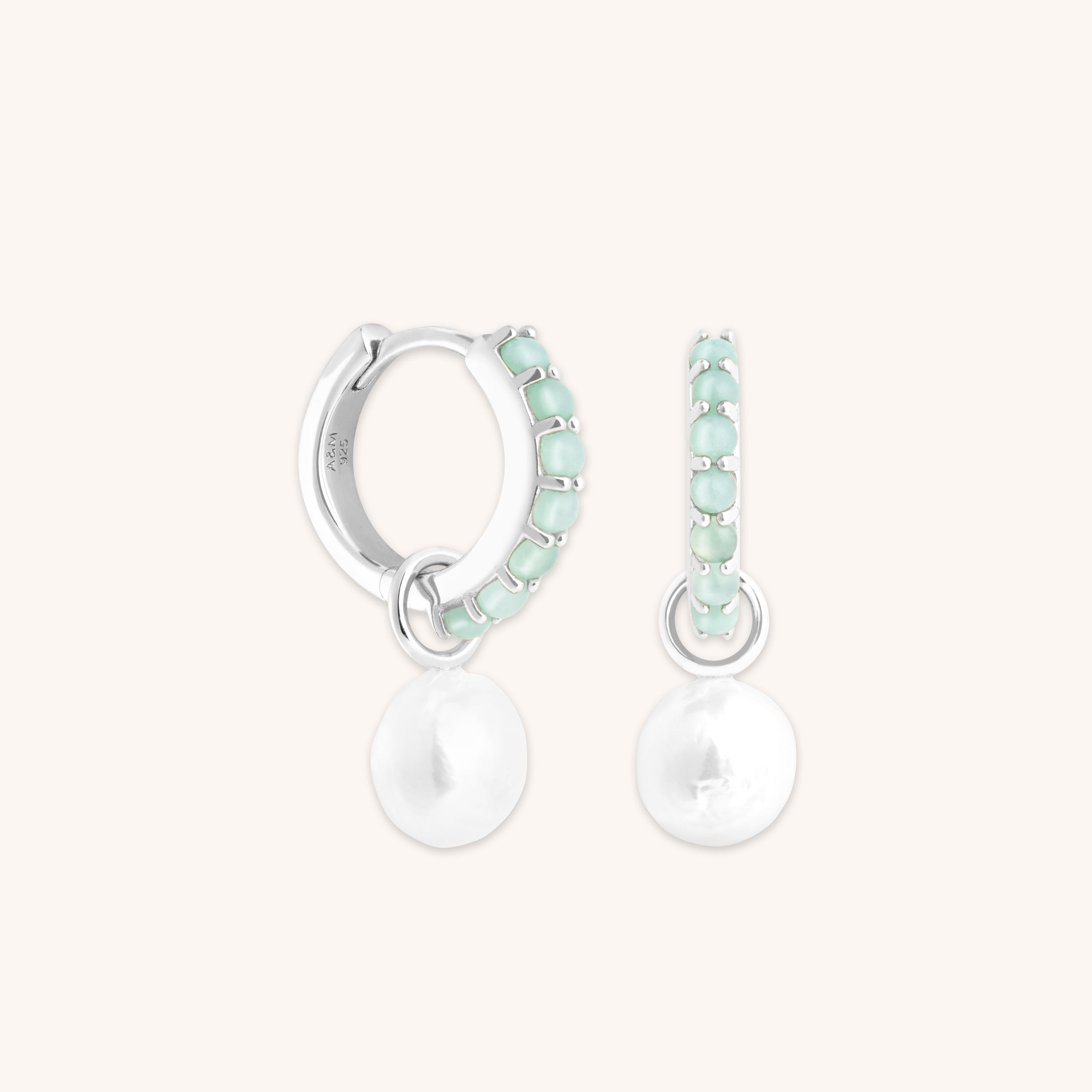 Dolce Collection - Aqua & Pearl Charm Huggies in Silver - Huggies - Astrid & Miyu