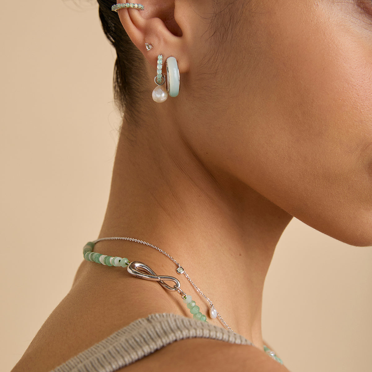 Dolce Collection - Dolce Beaded Necklace in Silver - Pendant Necklace - Astrid & Miyu