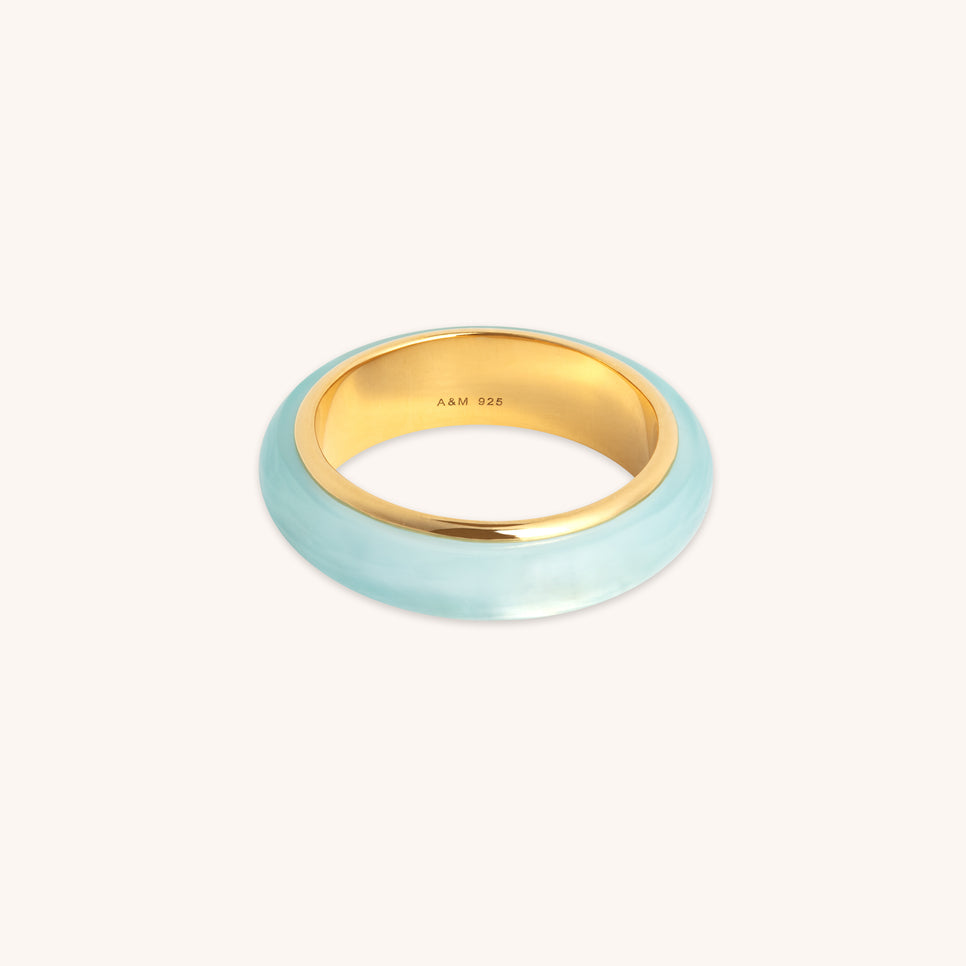 18k Gold Plated Jewellery - Chalcedony Carved Dome Ring in Gold - Band Rings - Astrid & Miyu