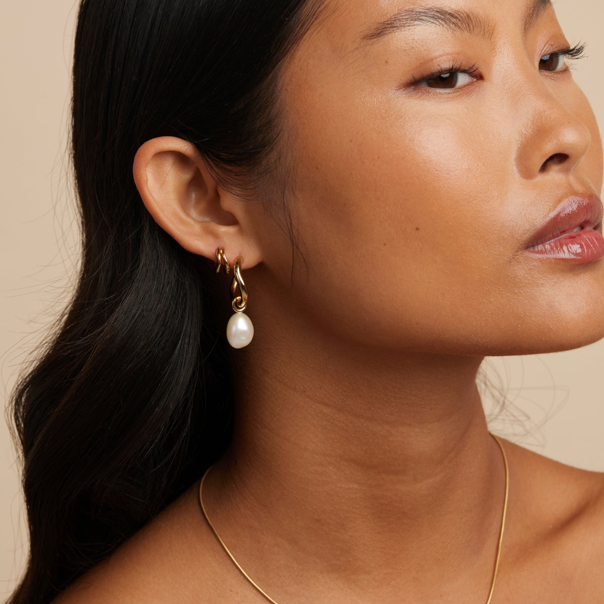 18k Gold Plated Jewellery - Serenity Pearl Charm Hoops in Gold - Hoop Earrings - Astrid & Miyu