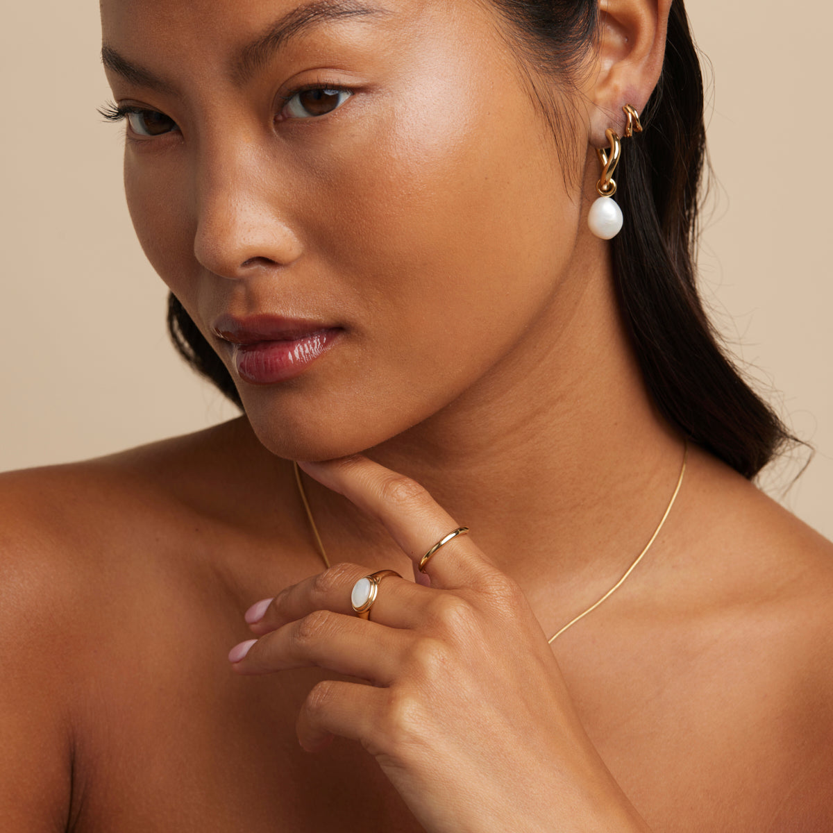 18k Gold Plated Jewellery - Serenity Pearl Charm Hoops in Gold - Hoop Earrings - Astrid & Miyu