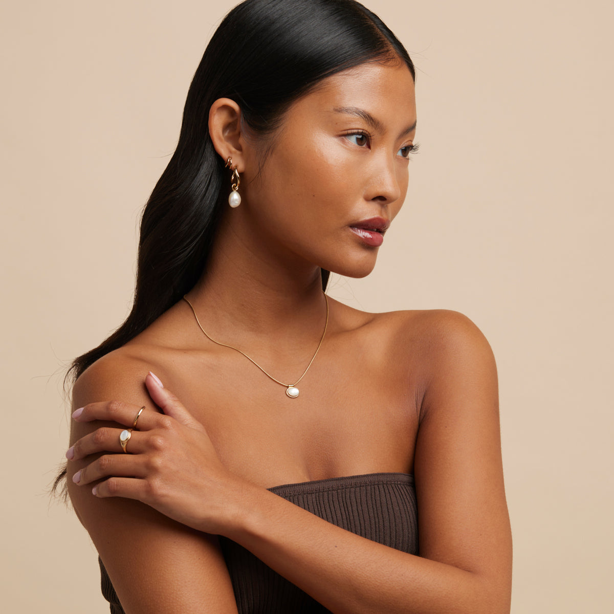 18k Gold Plated Jewellery - Serenity Pearl Charm Hoops in Gold - Hoop Earrings - Astrid & Miyu