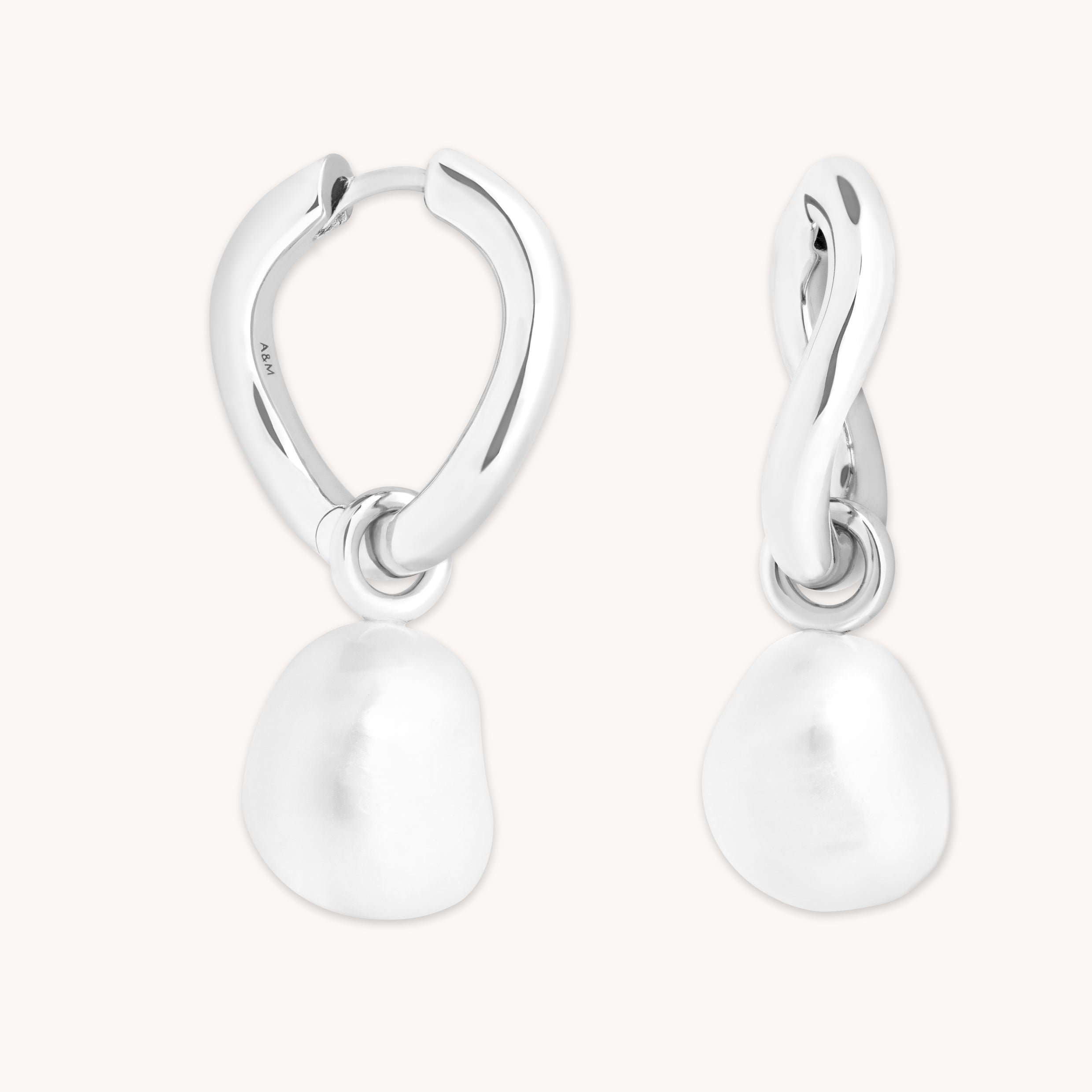 Bridal Jewellery - Serenity Pearl Charm Hoops in Silver - Hoop Earrings - Astrid & Miyu