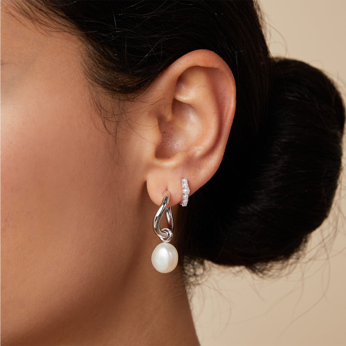 Bridal Jewellery - Serenity Pearl Charm Hoops in Silver - Hoop Earrings - Astrid & Miyu