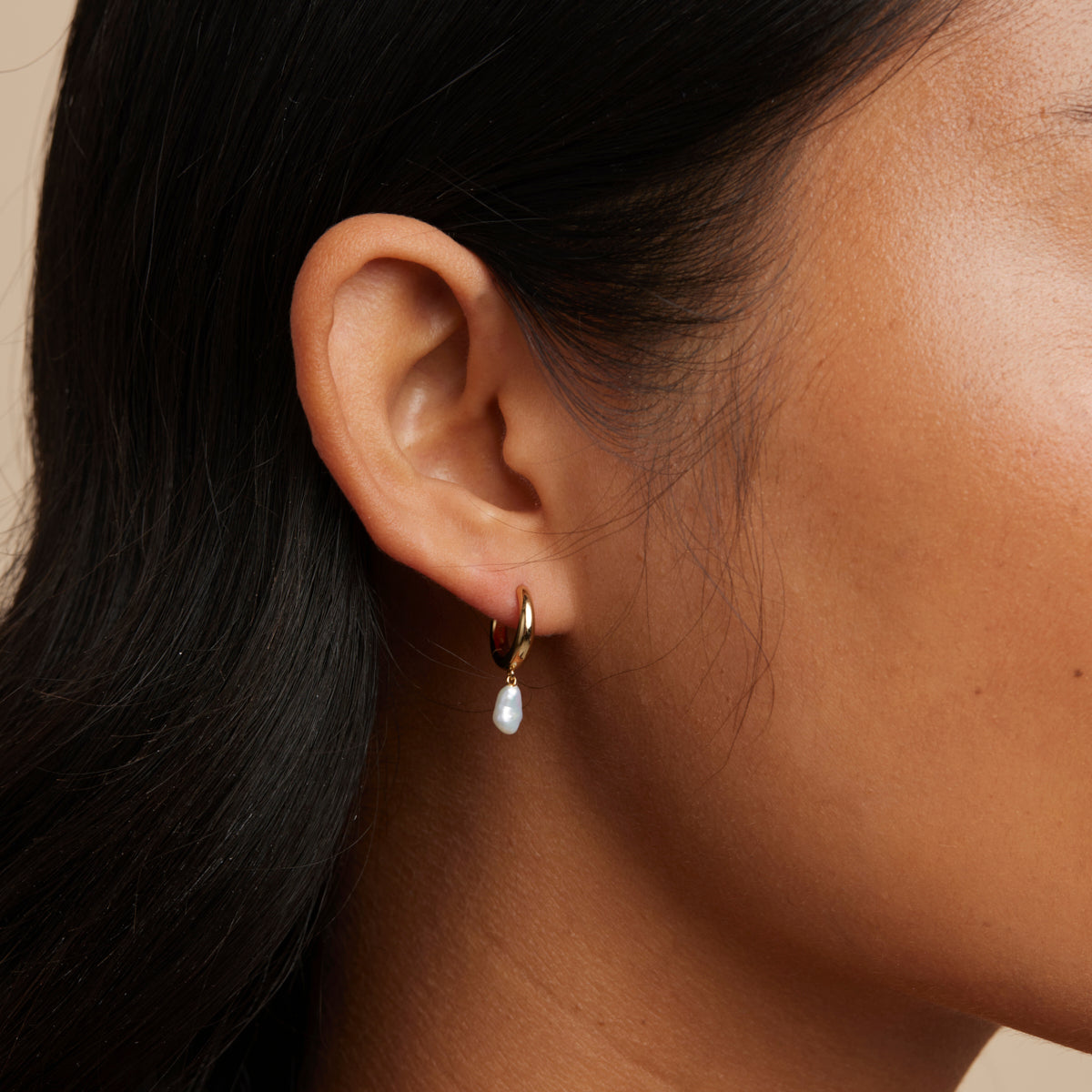 18k Gold Plated Jewellery - Pearl Charm Huggies in Gold - Huggies - Astrid & Miyu