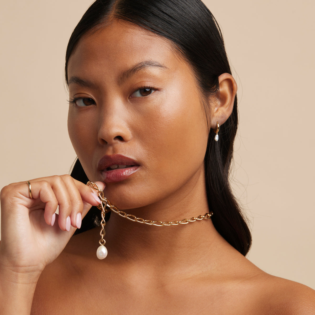 18k Gold Plated Jewellery - Pearl Charm Huggies in Gold - Huggies - Astrid & Miyu