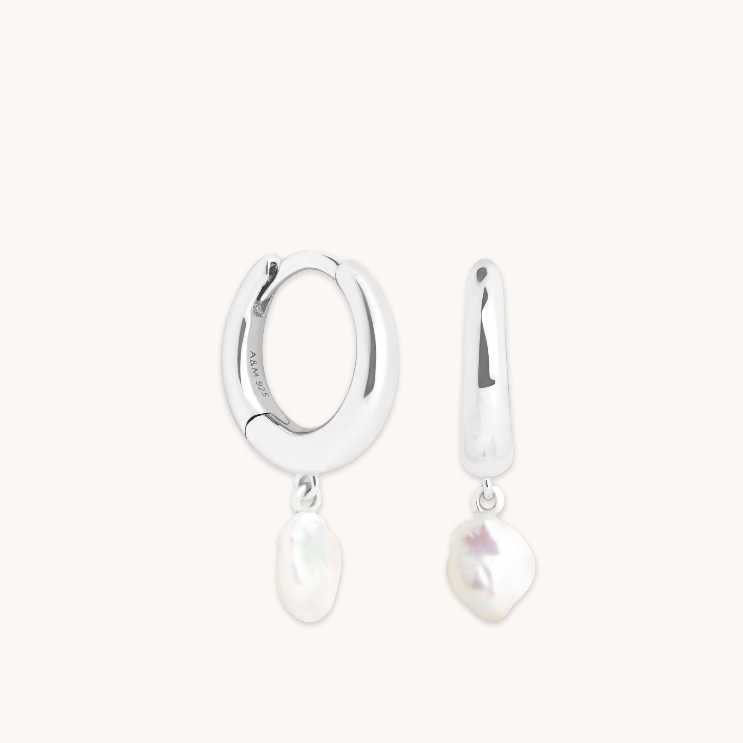 Earrings - Pearl Charm Huggies in Silver - Huggies - Astrid & Miyu