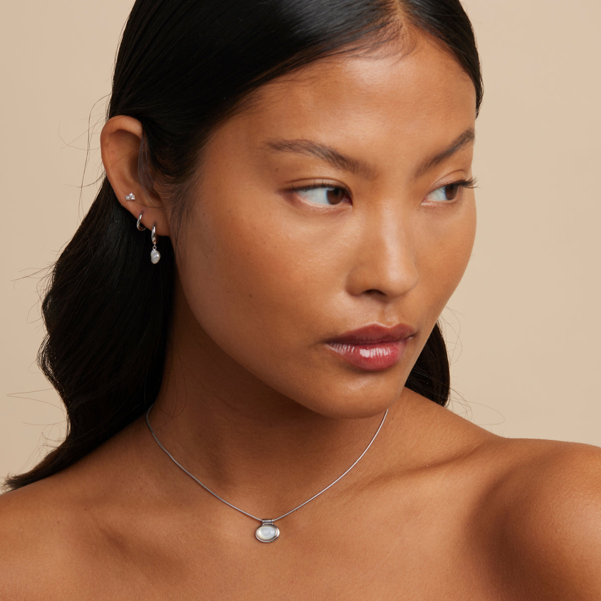 Earrings - Pearl Charm Huggies in Silver - Huggies - Astrid & Miyu