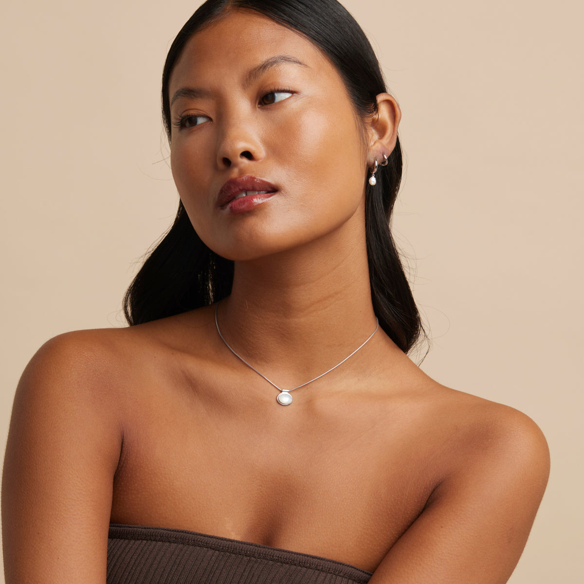 Earrings - Pearl Charm Huggies in Silver - Huggies - Astrid & Miyu