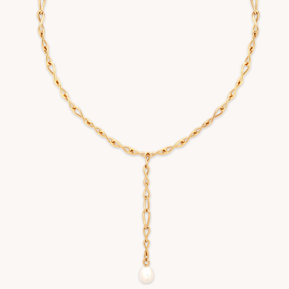 18k Gold Plated Jewellery - Infinite Pearl Bold Lariat Necklace in Gold - Lariat Necklace - Astrid & Miyu
