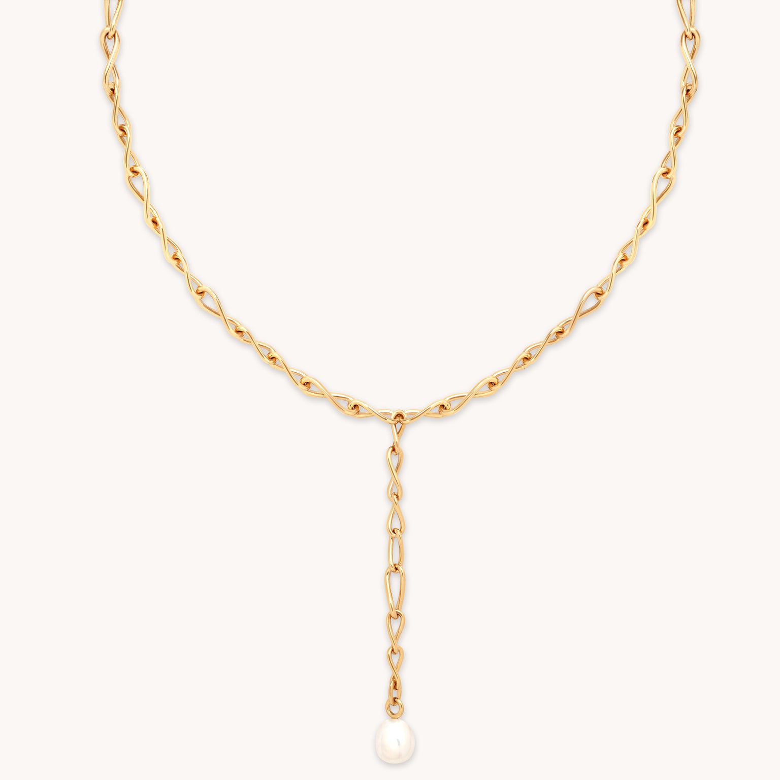 18k Gold Plated Jewellery - Infinite Pearl Bold Lariat Necklace in Gold - Lariat Necklace - Astrid & Miyu