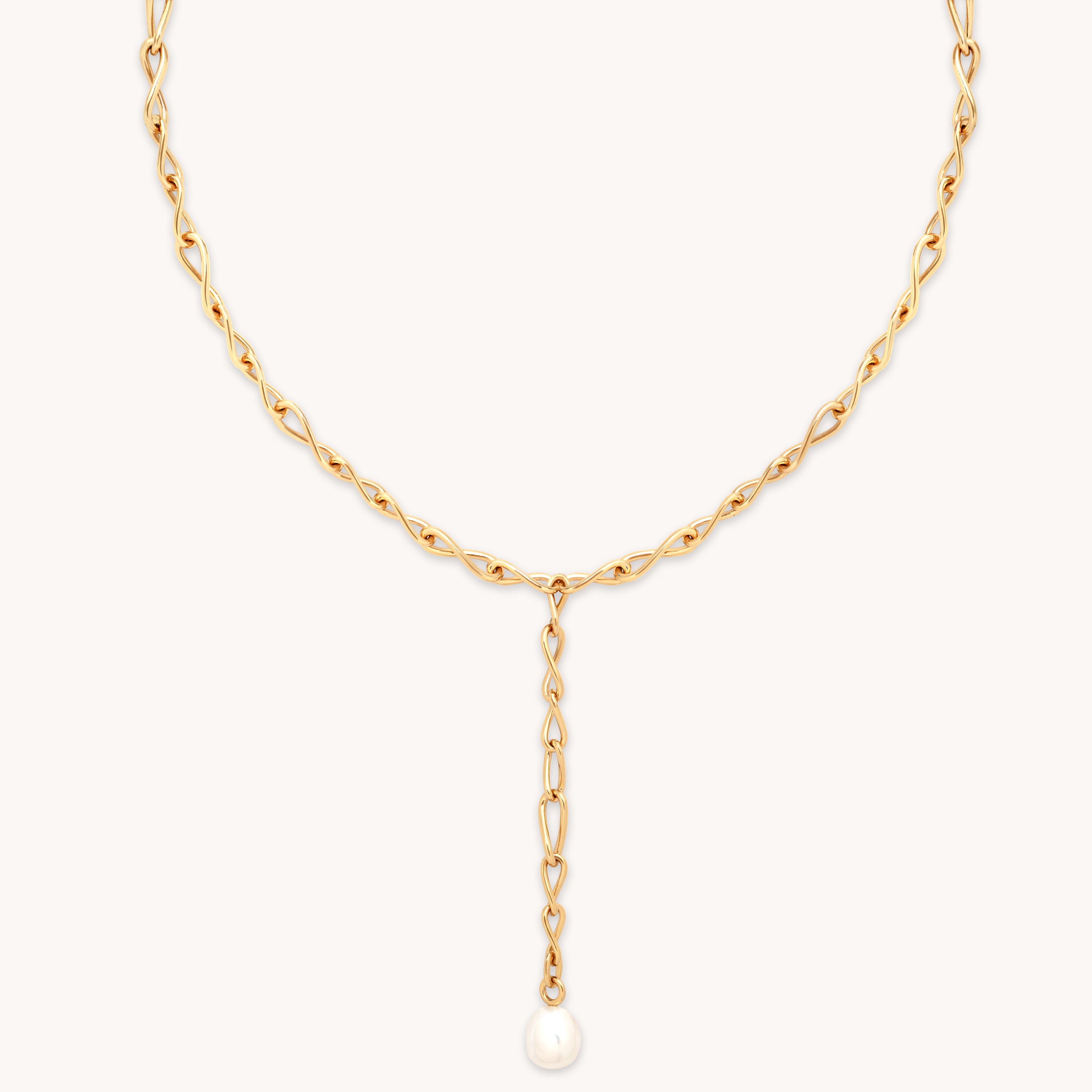 18k Gold Plated Jewellery - Infinite Pearl Bold Lariat Necklace in Gold - Lariat Necklace - Astrid & Miyu
