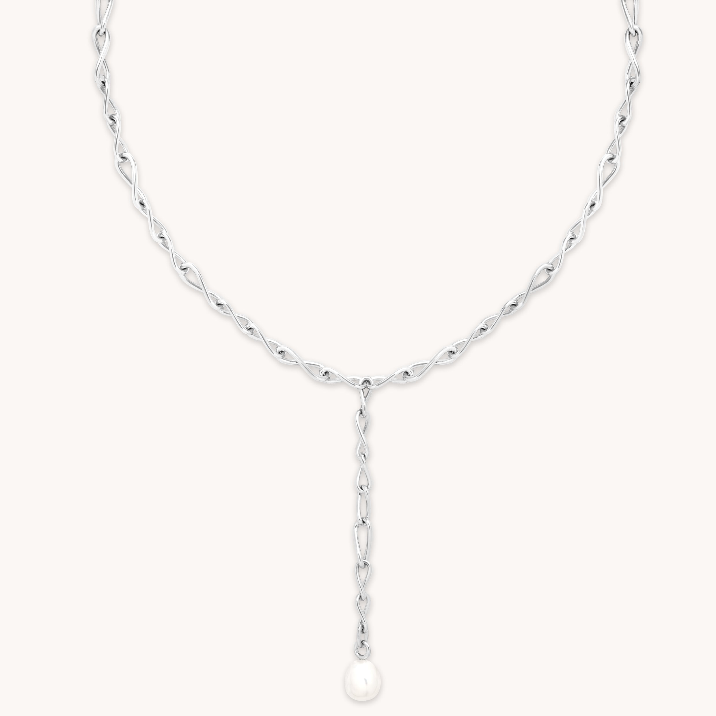 Charm Compatible Necklaces & Bracelets - Infinite Pearl Bold Lariat Necklace in Silver - Lariat Necklace - Astrid & Miyu