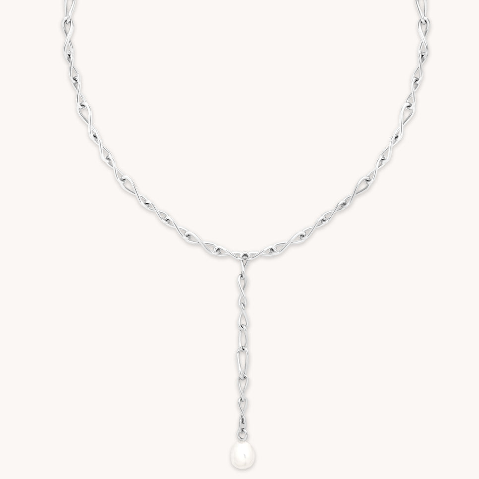 Charm Compatible Necklaces & Bracelets - Infinite Pearl Bold Lariat Necklace in Silver - Lariat Necklace - Astrid & Miyu