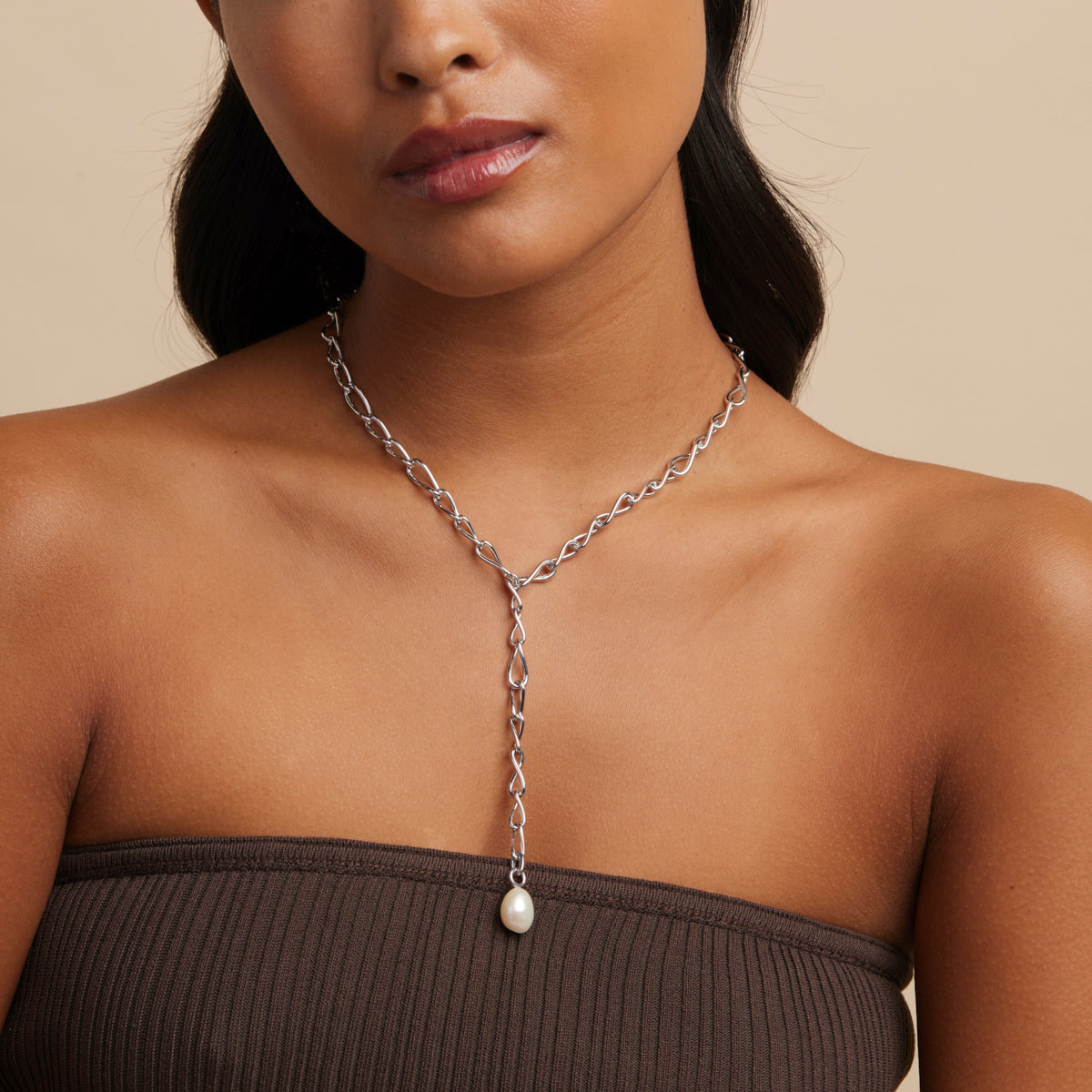 Charm Compatible Necklaces & Bracelets - Infinite Pearl Bold Lariat Necklace in Silver - Lariat Necklace - Astrid & Miyu