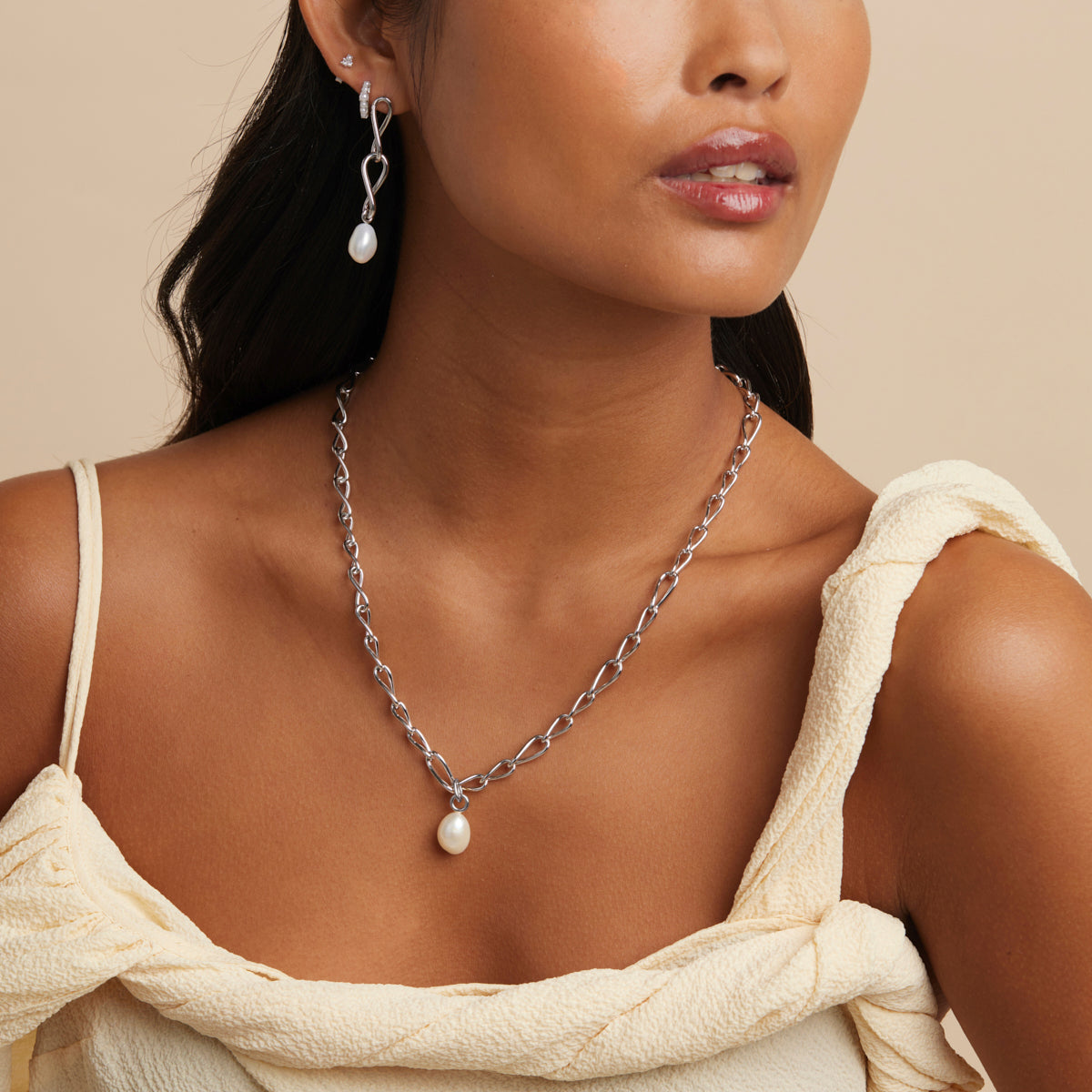 Charm Compatible Necklaces & Bracelets - Infinite Pearl Bold Lariat Necklace in Silver - Lariat Necklace - Astrid & Miyu