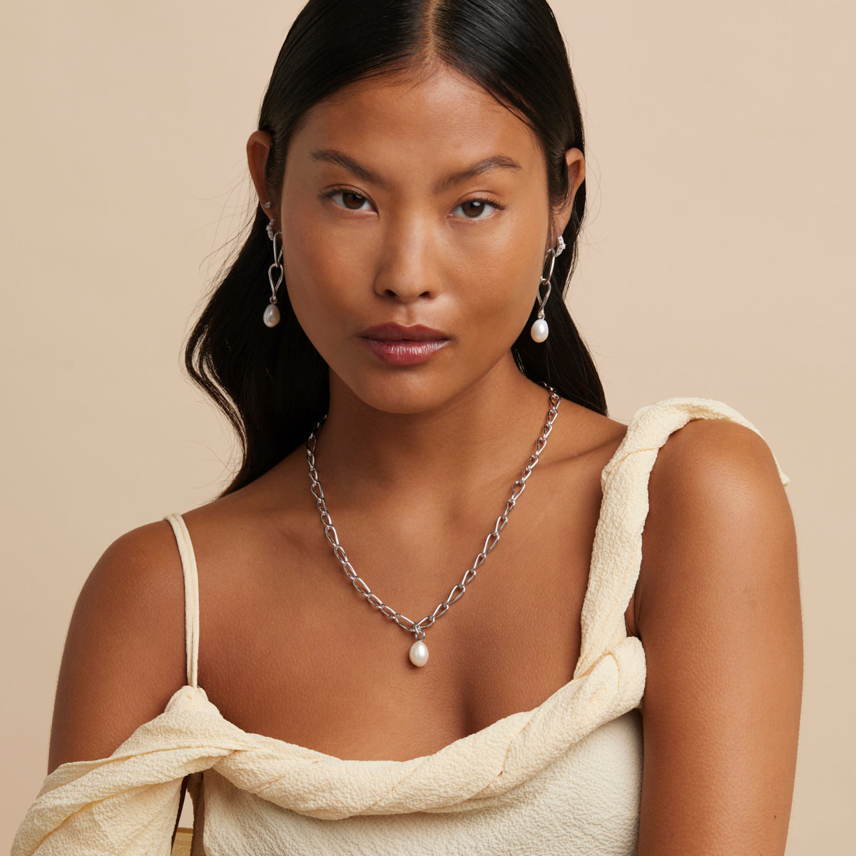 Charm Compatible Necklaces & Bracelets - Infinite Pearl Bold Lariat Necklace in Silver - Lariat Necklace - Astrid & Miyu