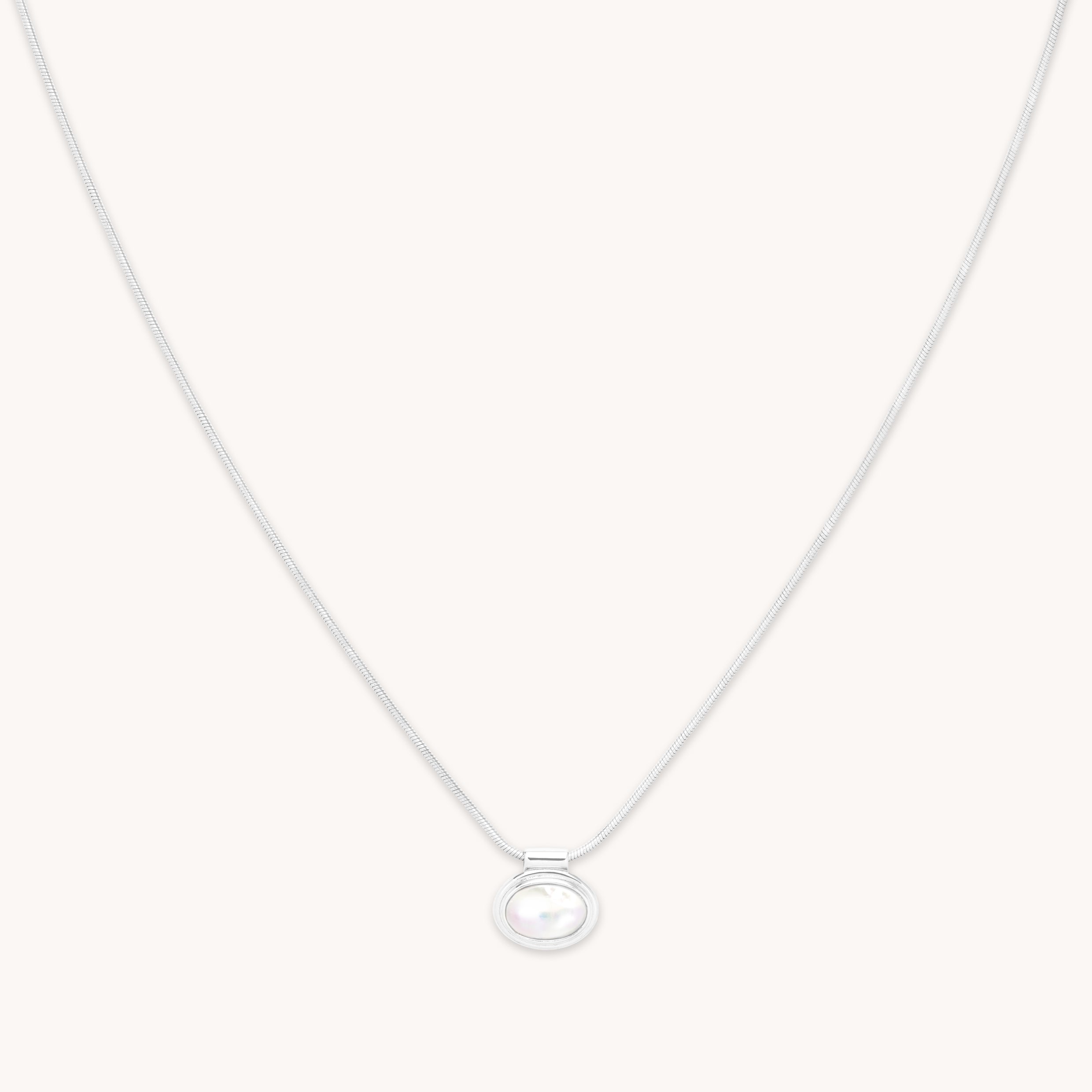 Gemstone Necklaces - Mother of Pearl Pendant Necklace in Silver - Pendant Necklace - Astrid & Miyu